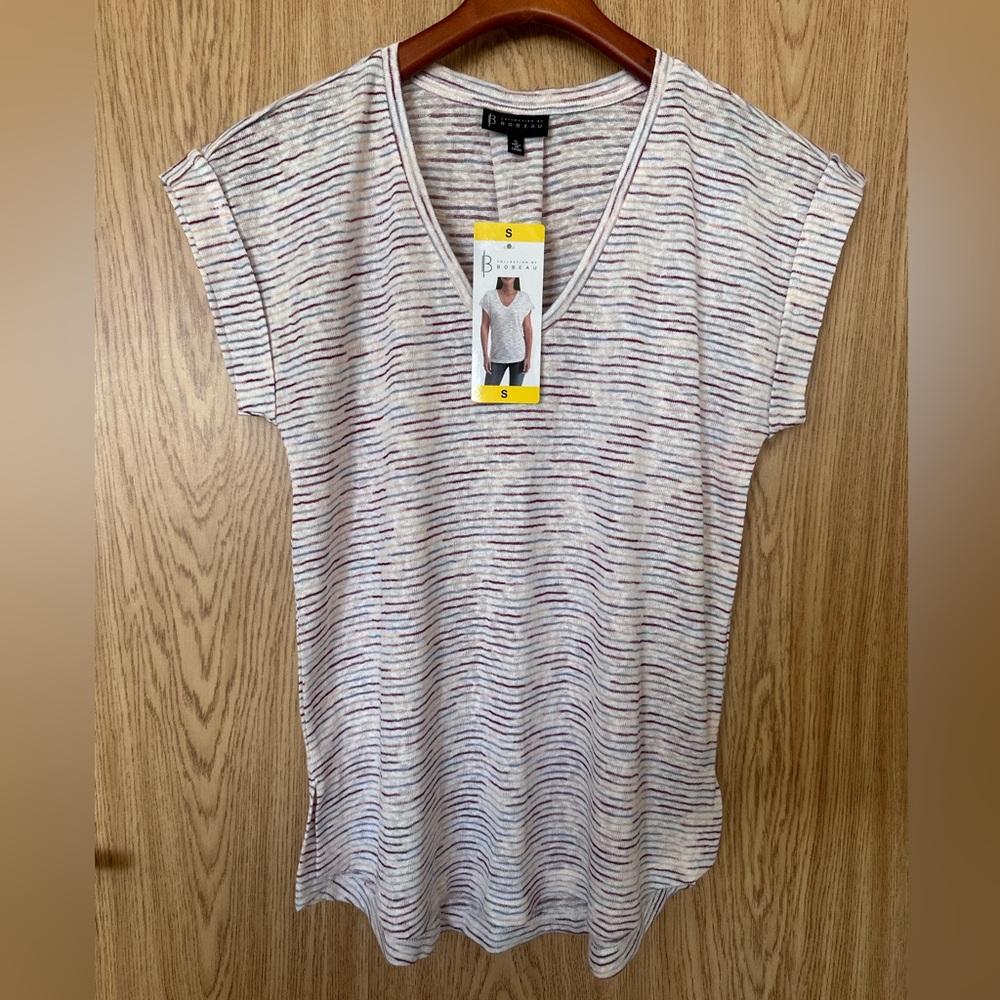 Bobeau Mulberry Mix Stripe V-Neck Knit Top Women’s S